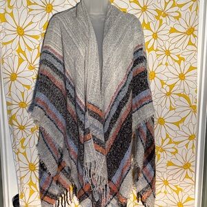 Striped Fringe Poncho